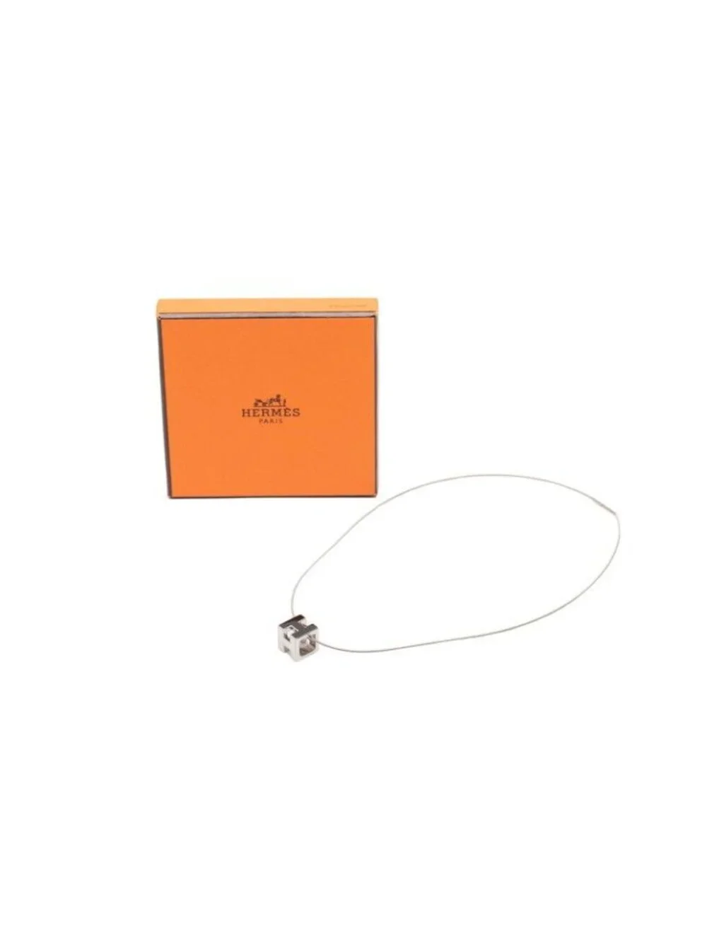 Hermes Cage D'h Cube Chain Pendant Silver Black Metal